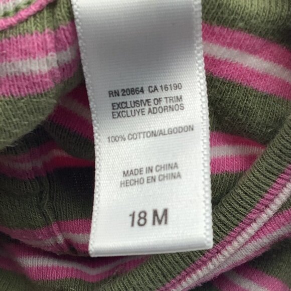 Little Me Bodysuit Baby Girl Size 18M Green & Pink Striped Long Sleeve Crew Neck - Picture 4 of 9